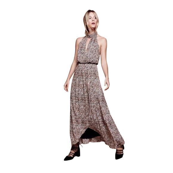 Free People Animal Instincts Cheetah Print Open Back Halter Maxi Dress Size 10 - Picture 14 of 15